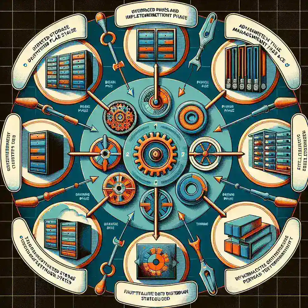 "Diagram illustrating advanced tools and strategies for optimizing distributed file storage systems, showcasing data organization, scalability, and performance enhancement techniques."